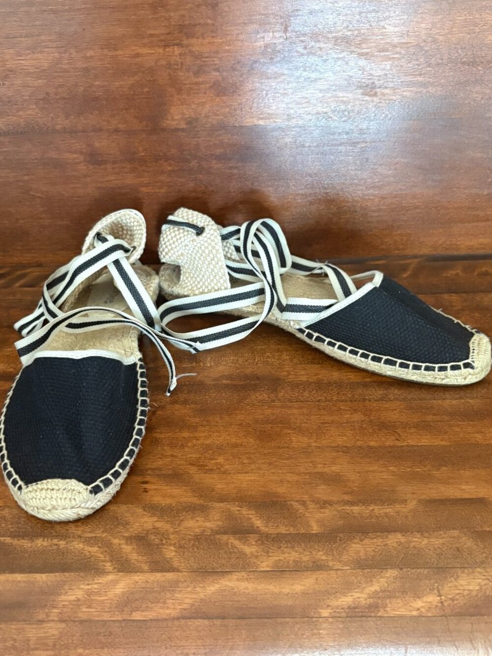 Soludos Cottagecore Black Ribbon Wrap Espadrilles Boho Chic Coastal Preppy Sz 8